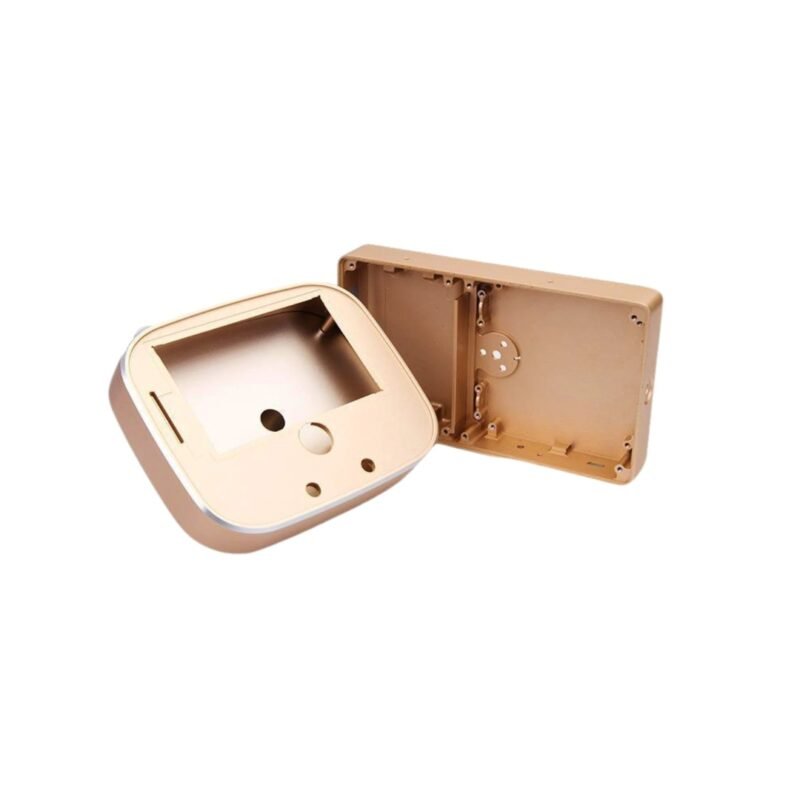 CNC machined aluminum enclosure for smart door lock, high-precision housing with tight tolerances.