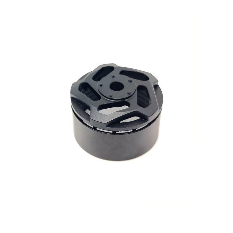 CNC rotor cover made from lightweight aluminum alloy.