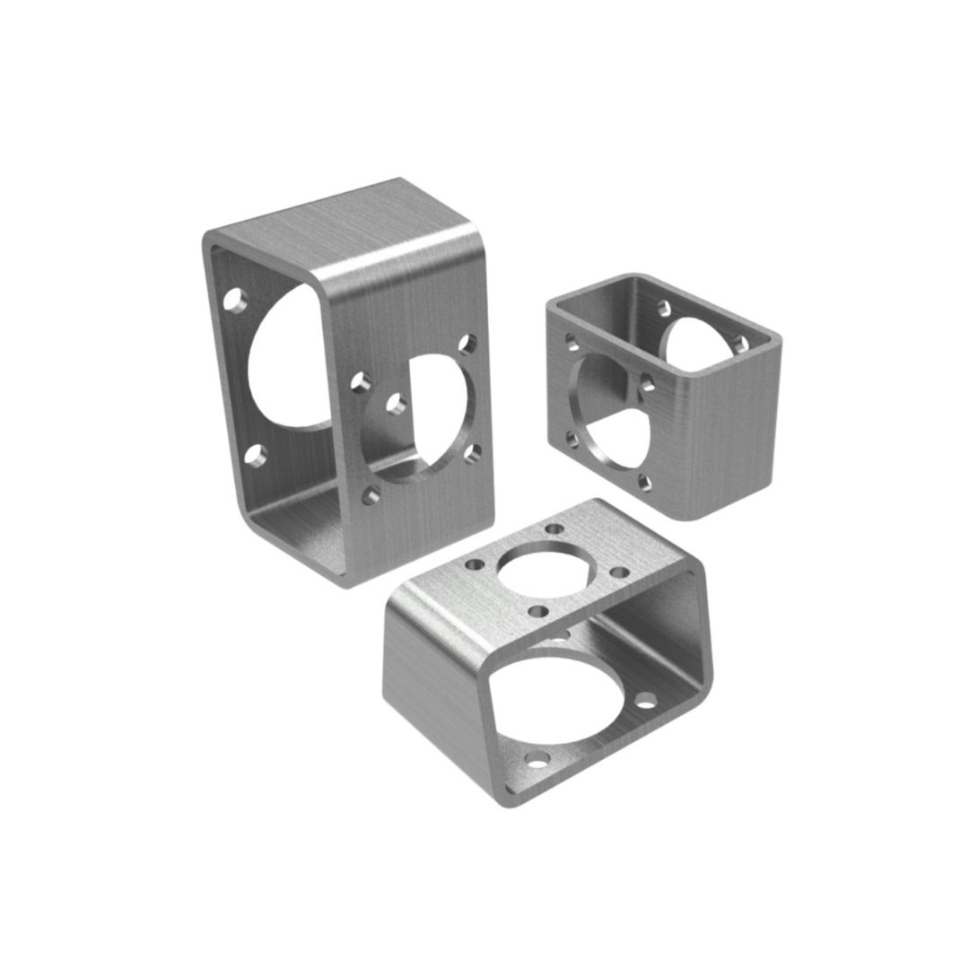 Machined aluminum mount for cameras or optical positioning hardware.