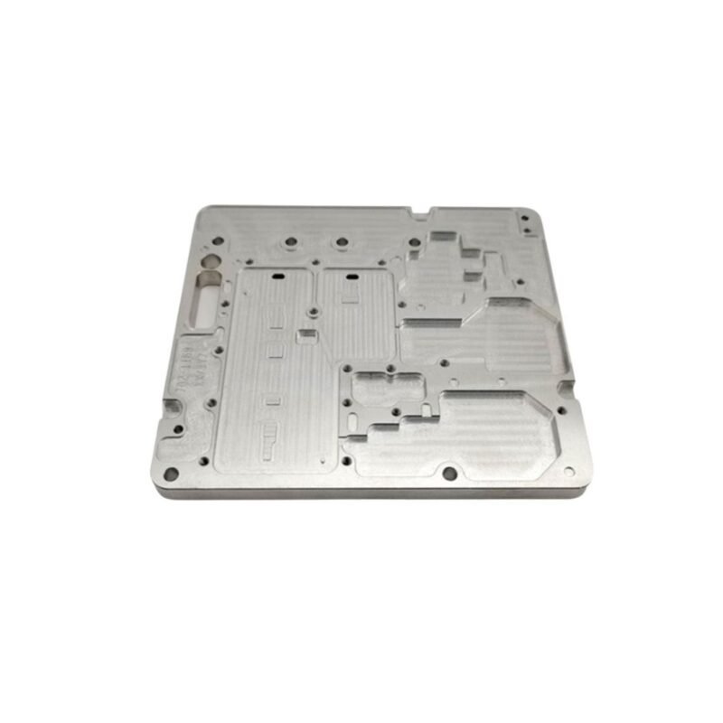 Custom aluminum base part for electronic device, CNC machined with tight tolerances.