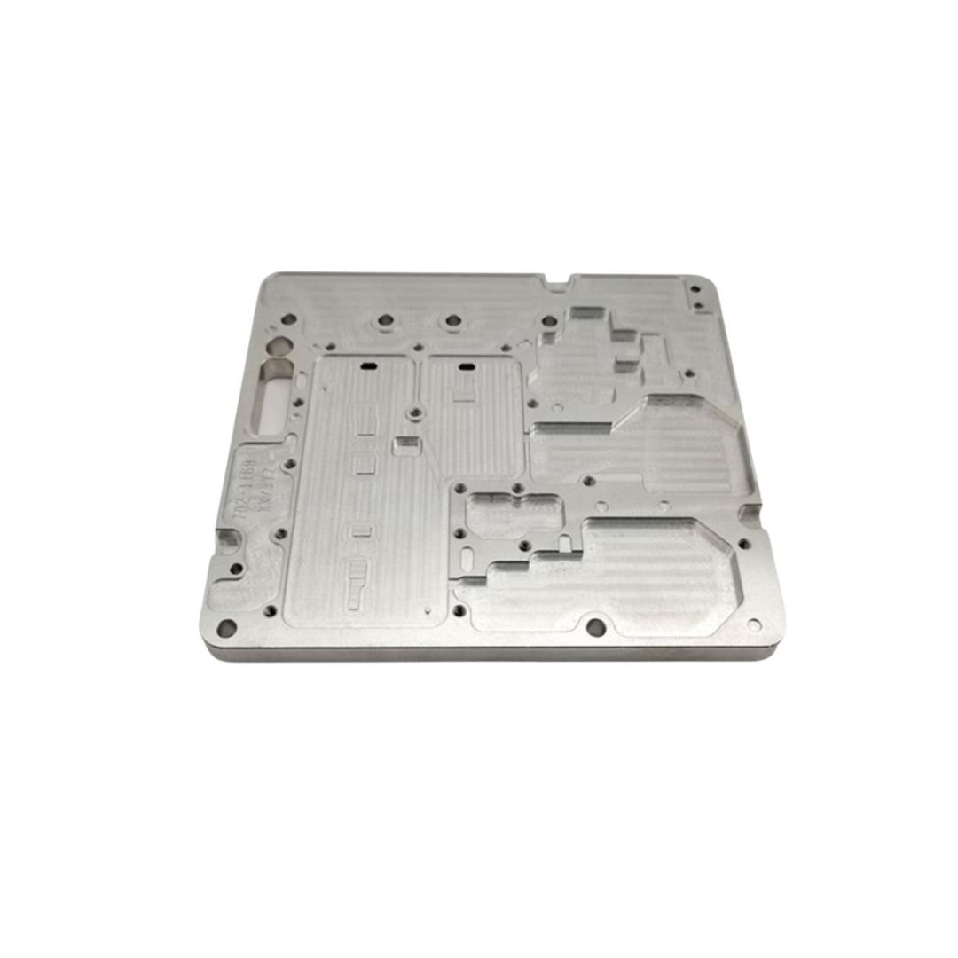 Custom aluminum base part for electronic device, CNC machined with tight tolerances.