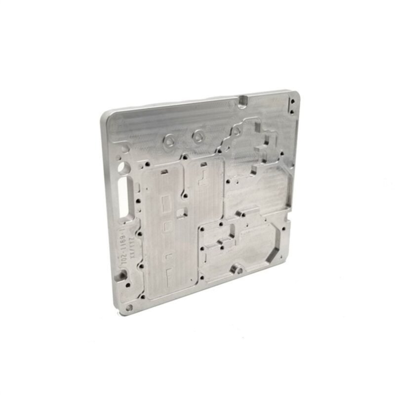 Precision-milled aluminum component for electronic module housing or smart lock base.