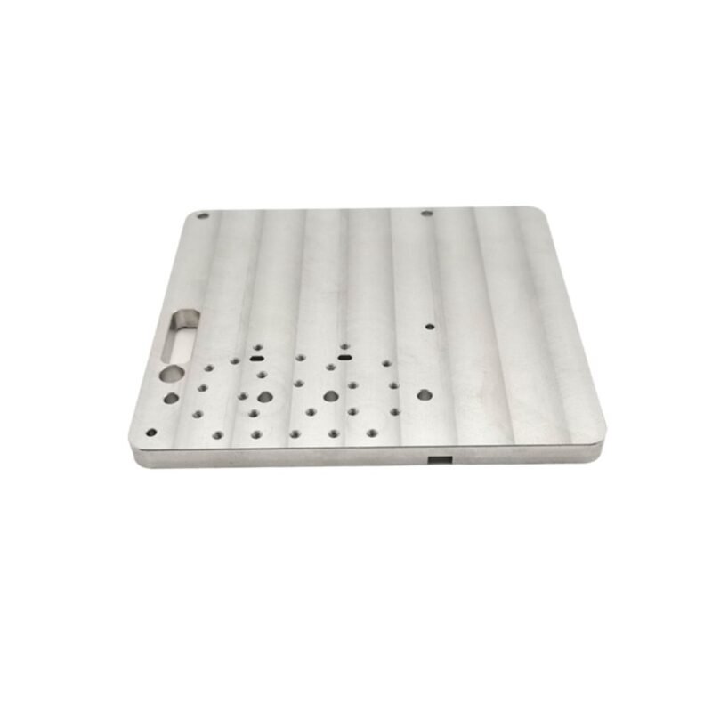 CNC machined aluminum control panel base with multiple cavities and threaded holes.