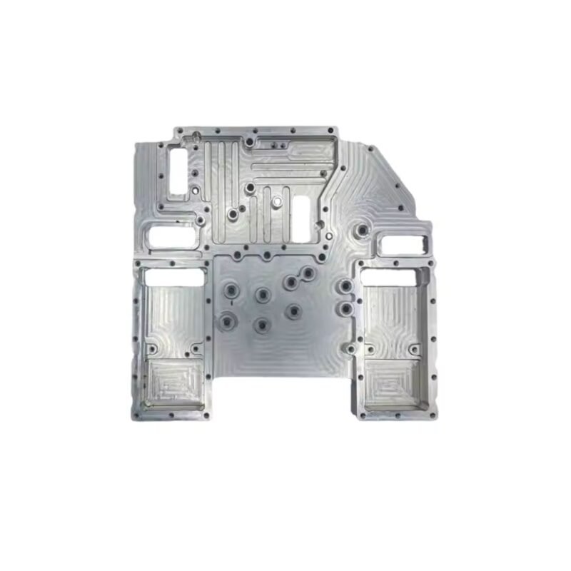Smart lock aluminum backplate, high-precision milled for electronic module integration.