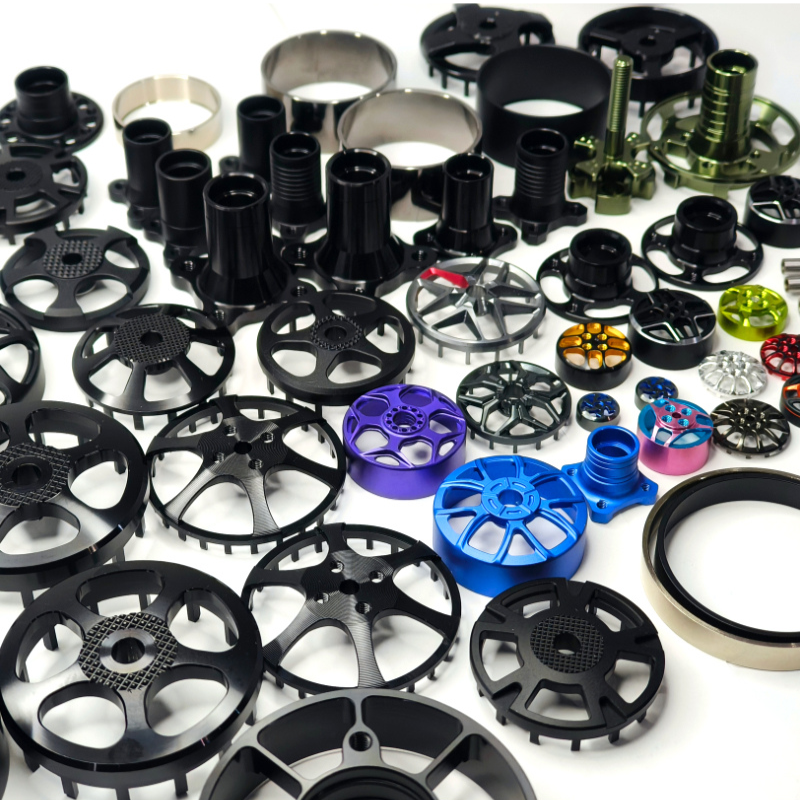 CNC machined aluminum drone motor components with rotor bell, motor cover and anodized brushless motor parts