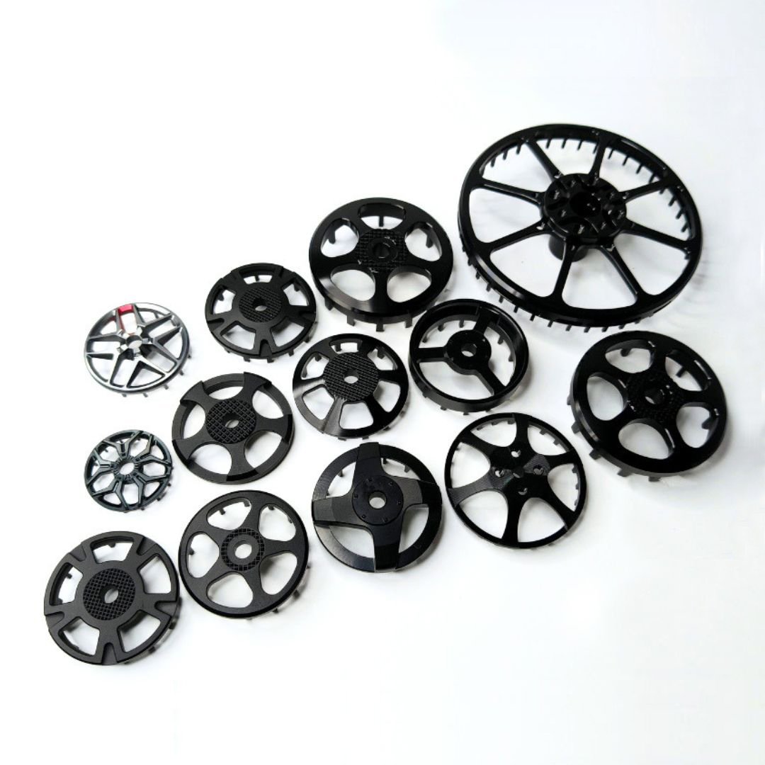 CNC machined aluminum drone motor components with rotor bell, motor cover and anodized brushless motor parts
